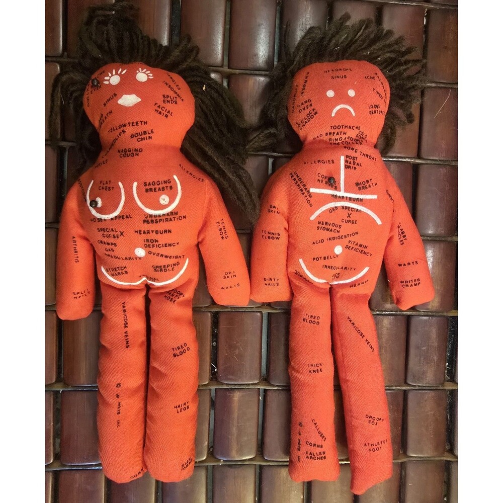 Pair Of Vintage Novelty Voodoo Dolls Male & Female 10"